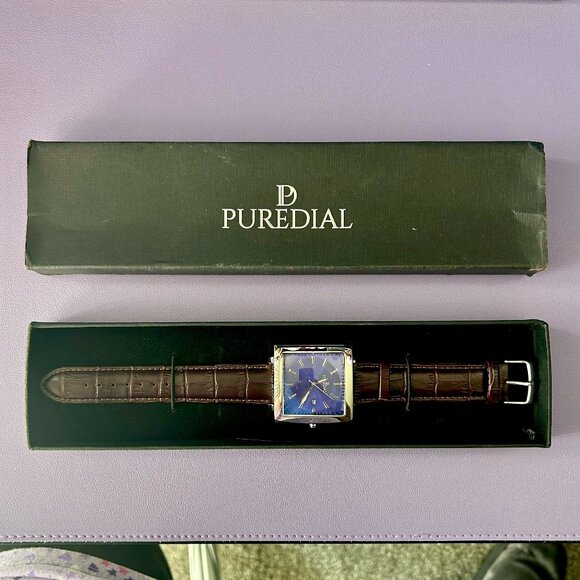 Japanese PureDial Square Legacy in Sapphire Blue and Silver with Leather Strap - Picture 14 of 15